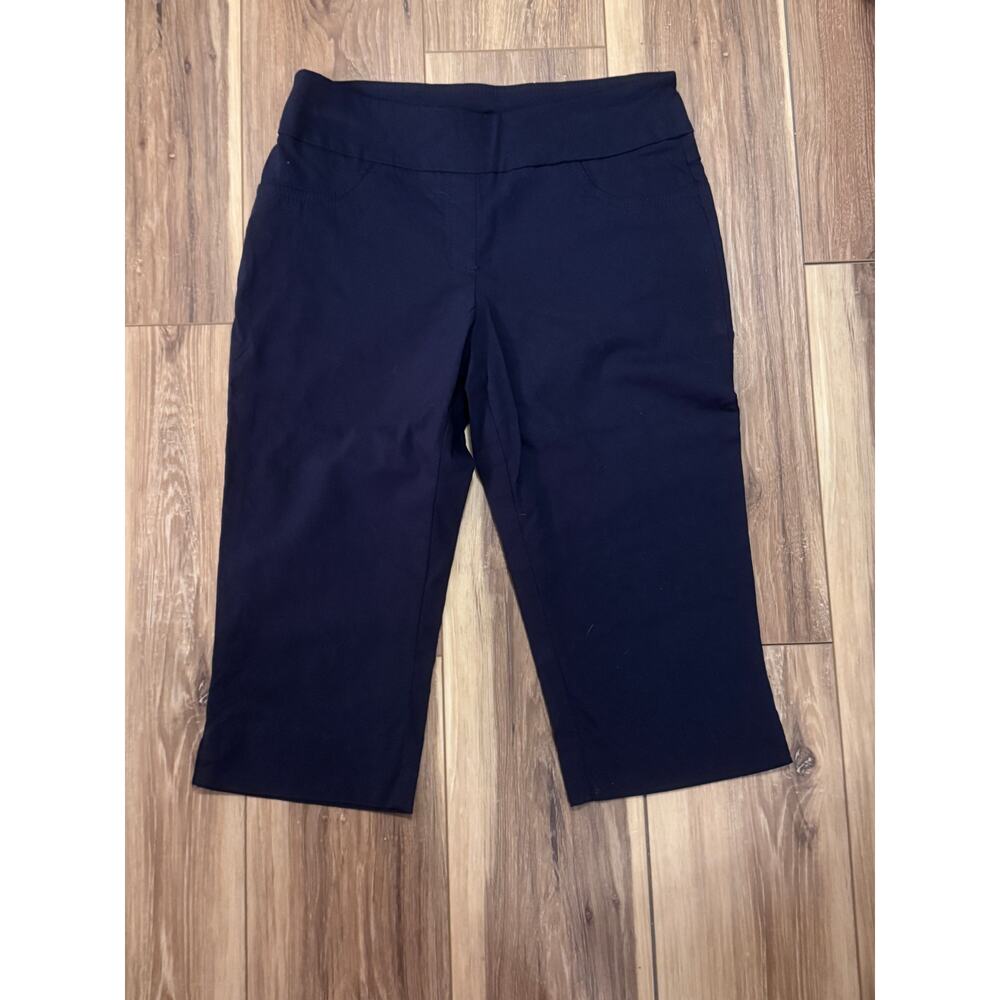 Ruby Rd Petite 10P Navy Pull On Cropped Pants Stretch Career Work Capri Slacks